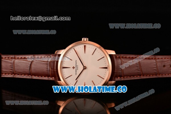 Vacheron Constantin Patrimony Miyota 9015 Automatic Rose Gold Case with White Dial Brown Leather Strap and Stick Markers - Click Image to Close